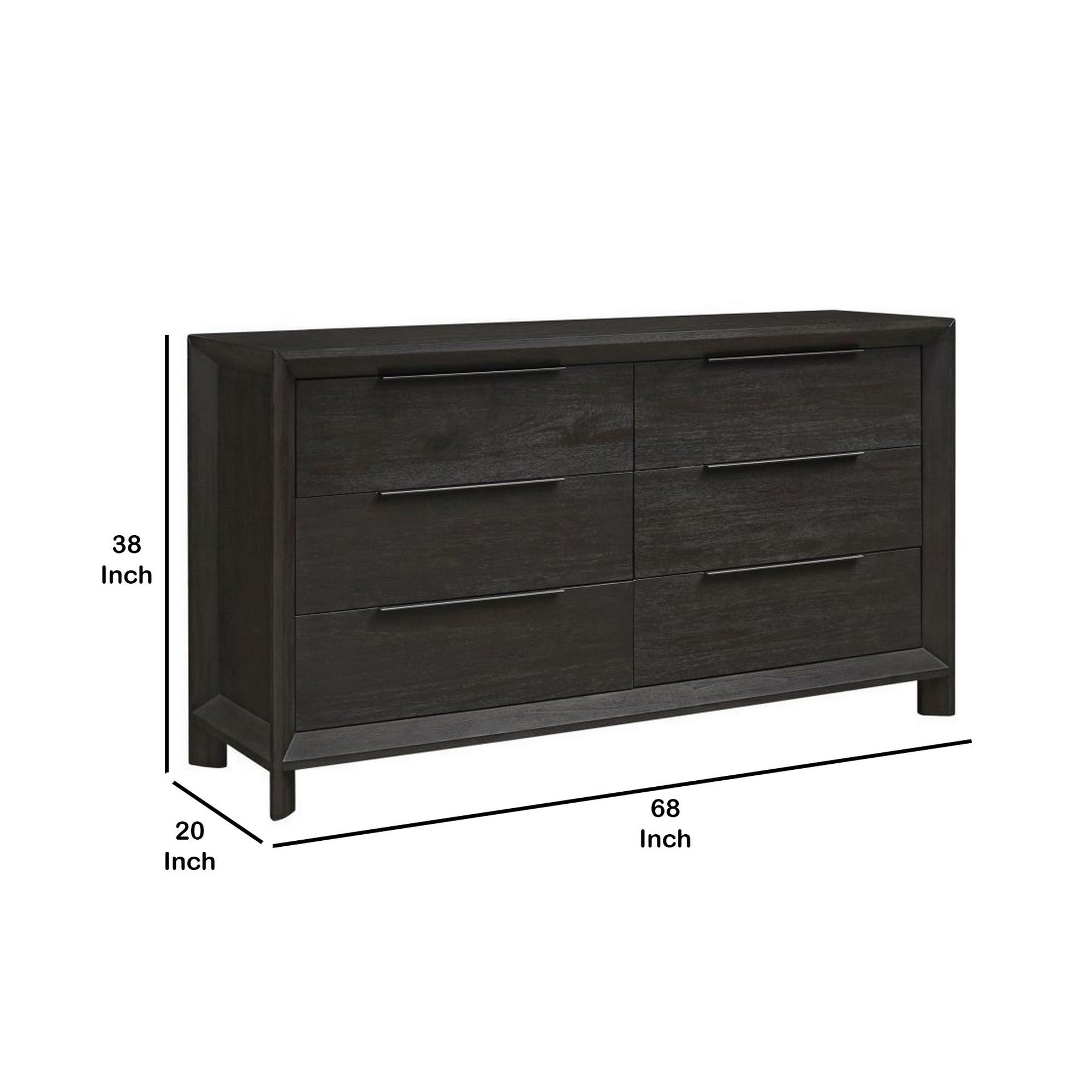 68 Inch 6 Drawer Wooden Dresser with Metal Pulls - Gray