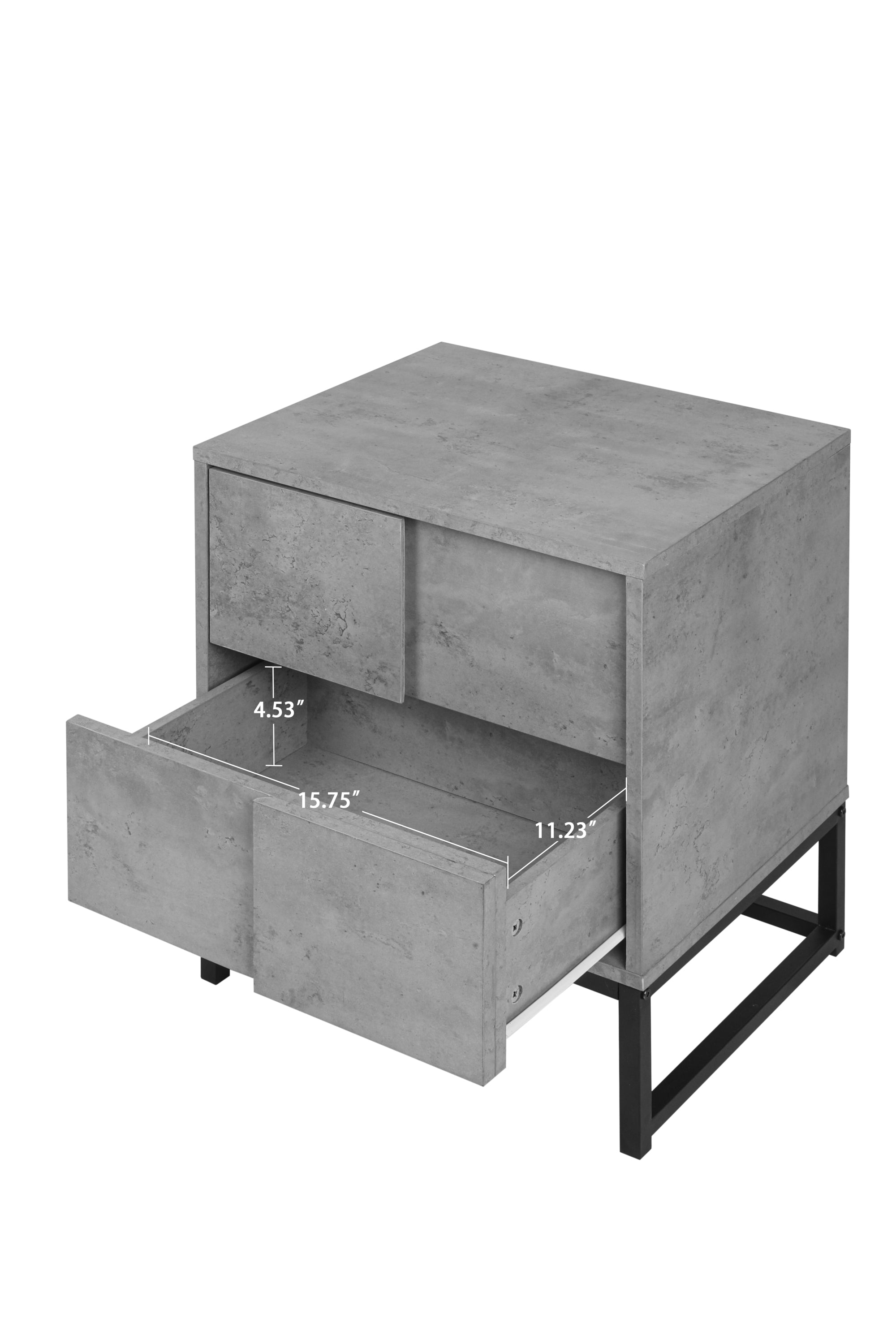 2 Drawer Nightstand,geometric elements - Cement Grey