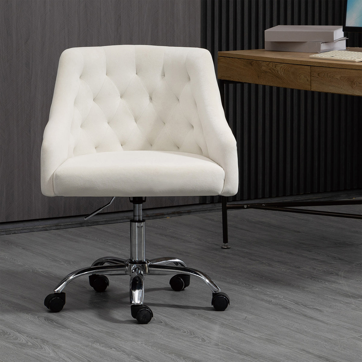 Modern Velvet Swivel Armchair, Office Chair with Soft Seat - White