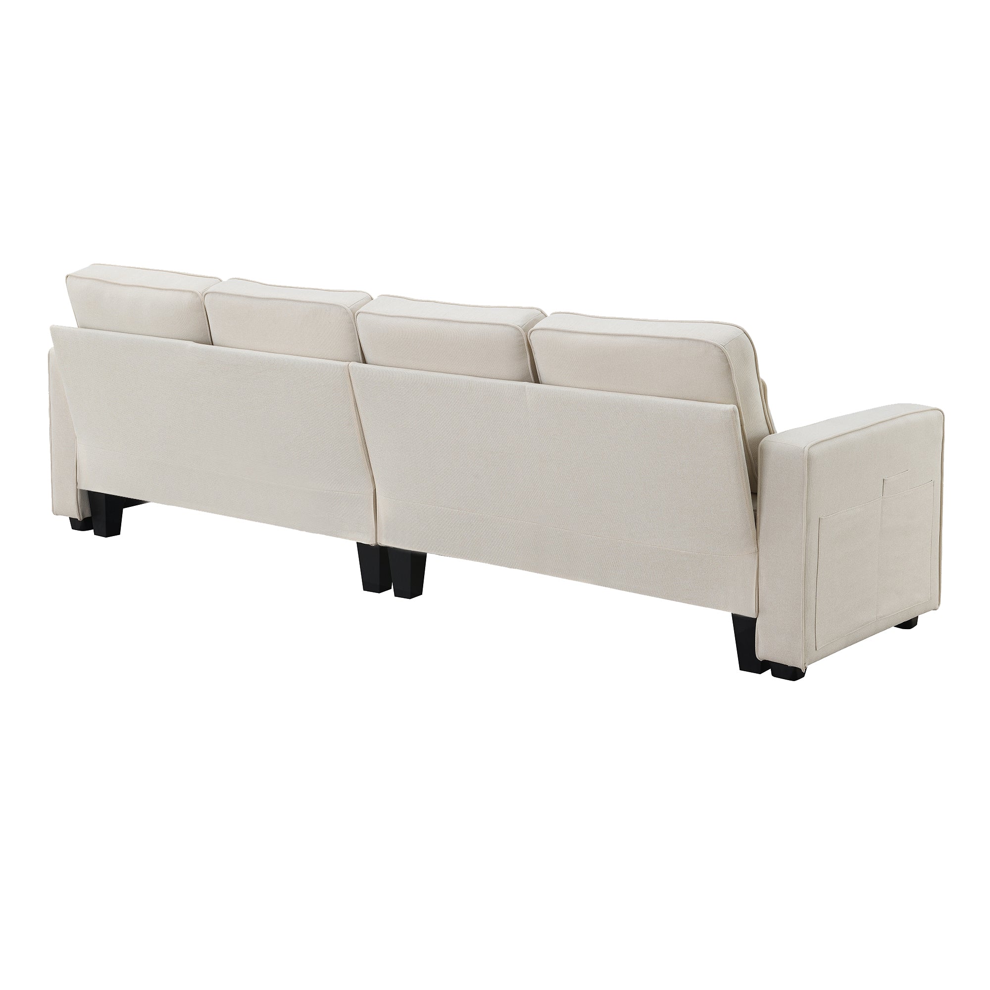 104" 4-Seater Modern Linen Fabric Sofa with Armrest Pockets and 4 Pillows,Minimalist Style Couch - Beige