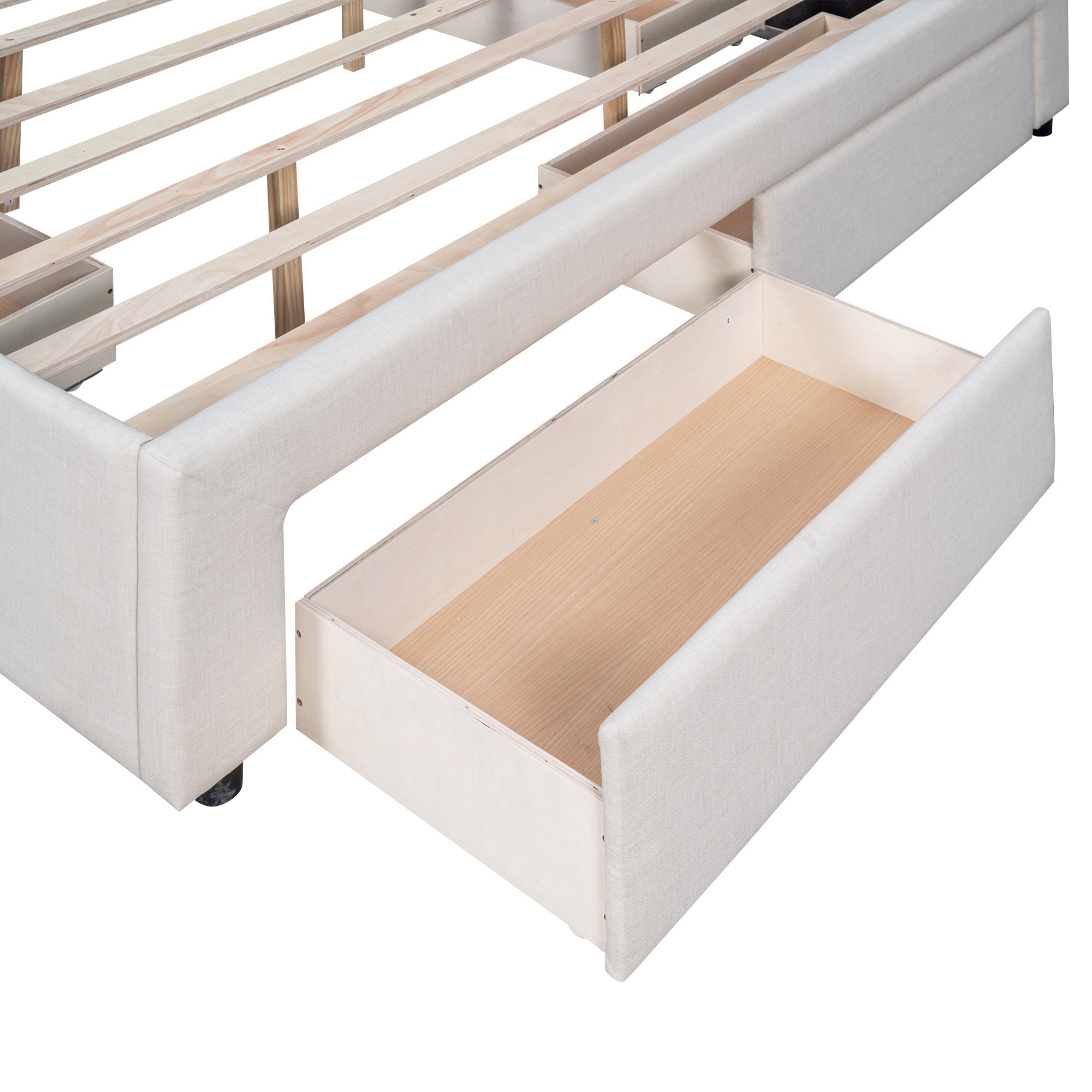 King Size Upholstery Platform Bed with Four Drawers - Beige