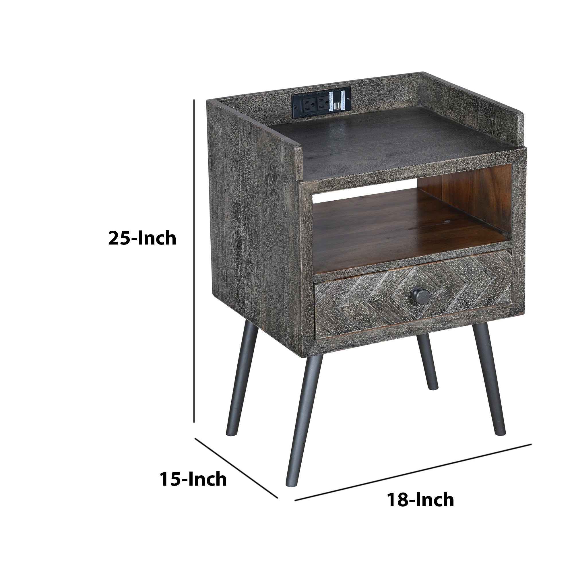 MAICOSY 25" Table Nightstand with USB, Power Outlet, Distressed Gray End Table