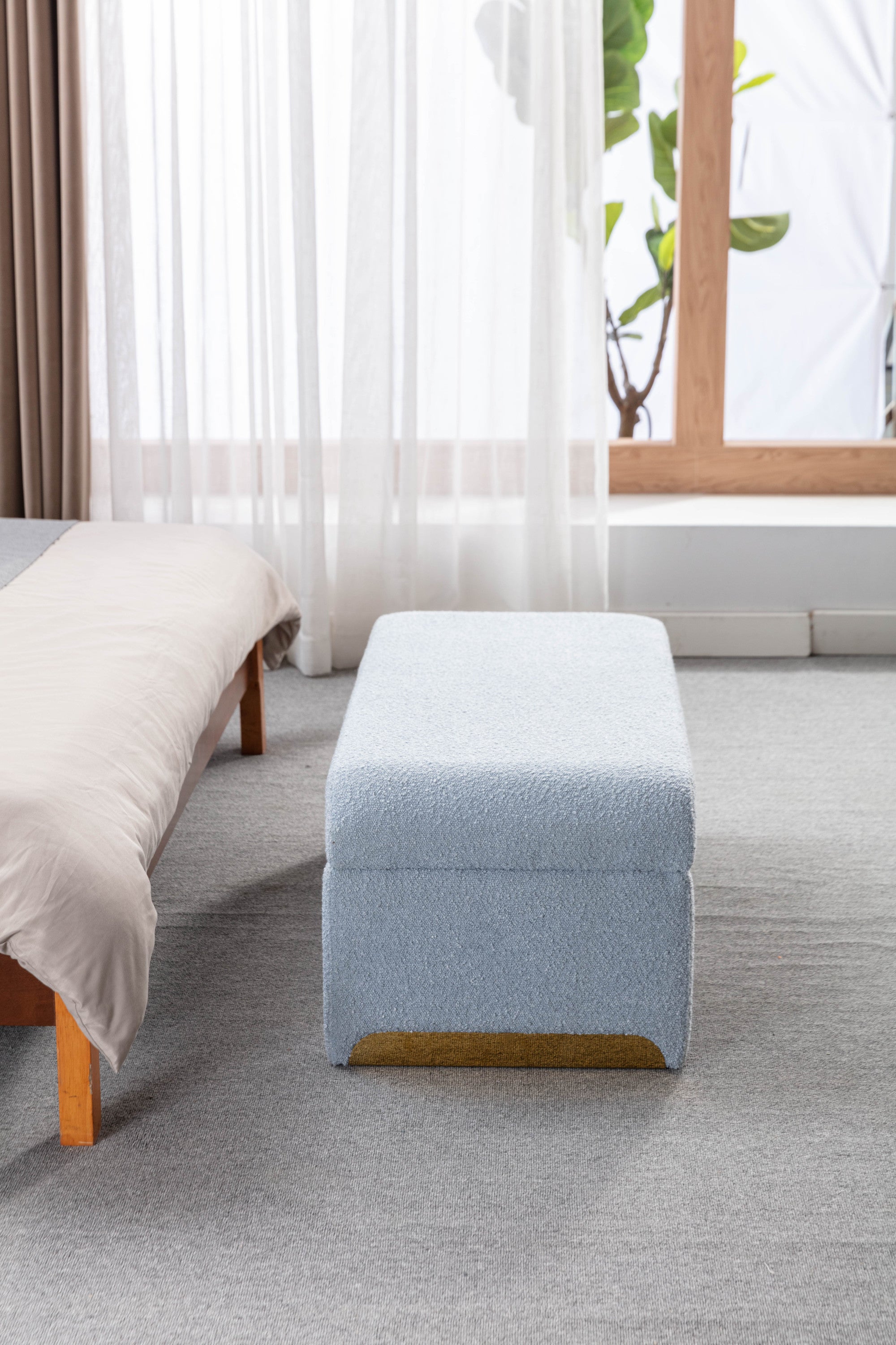Boucle Fabric Bench
