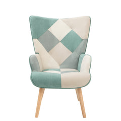 Accent Chair with Ottoman, Comfy Side Armchair for Bedroom, Creative Splicing Cloth Surface