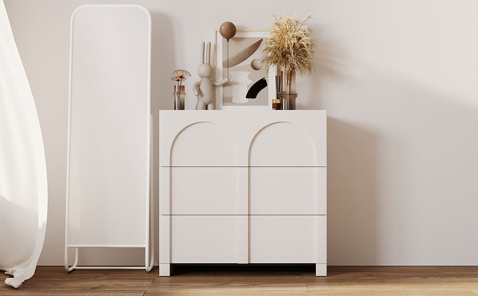Modern Style Three-Drawer Chest Sideboard Cabinet Ample Storage Spaces  - Half Gloss White