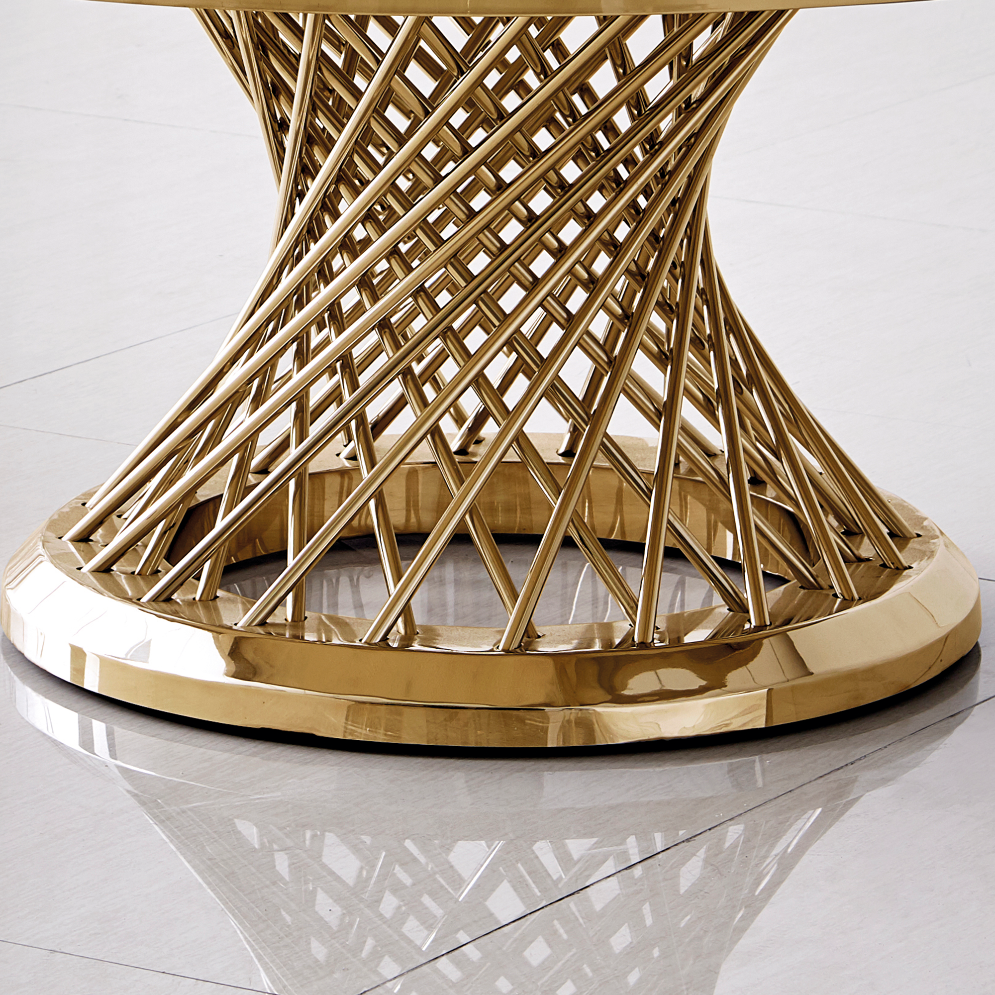 Luxurious Design Marble Round Coffee Table with Gold Mirrored Finish