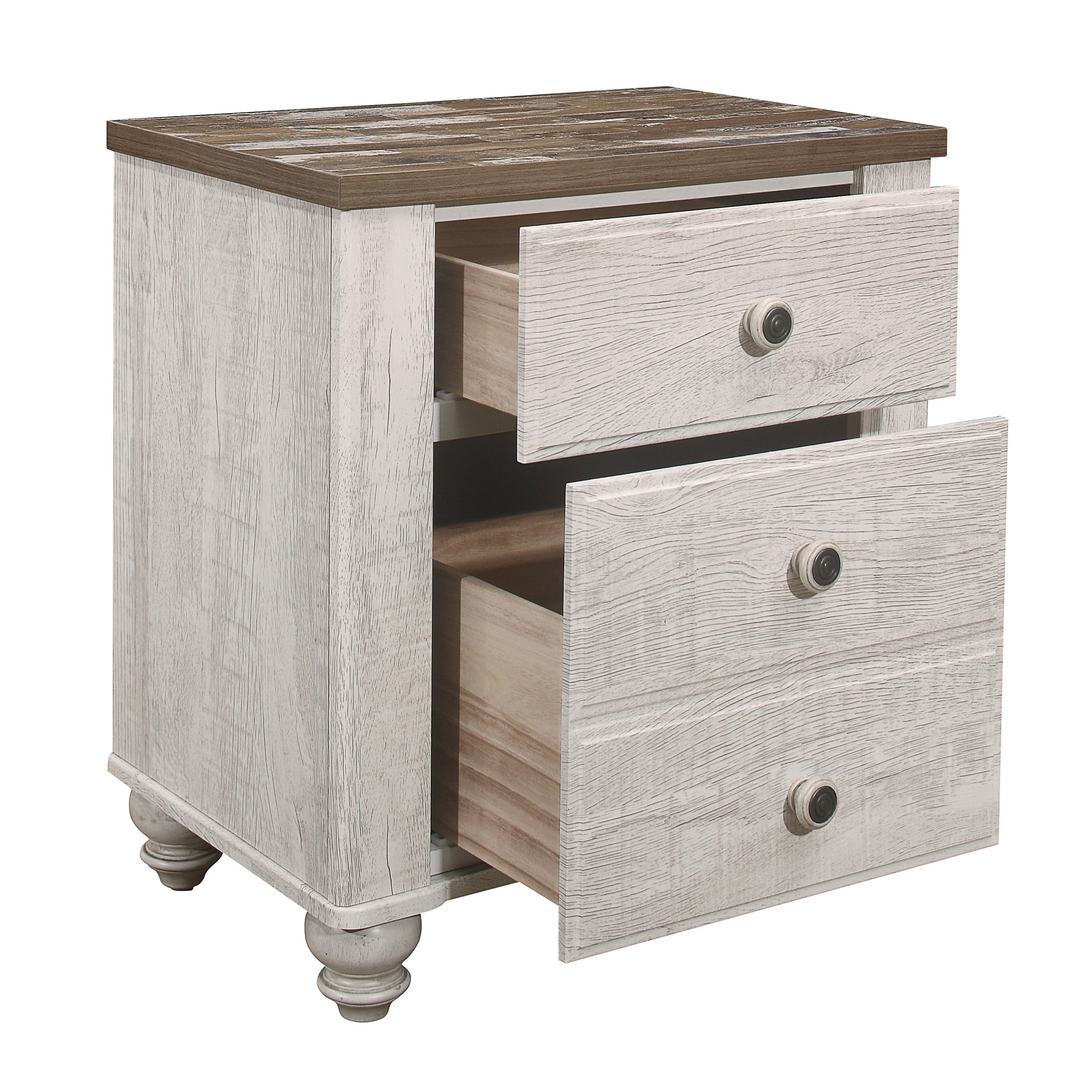 Antique Nightstand Drawers Two-Tone Finish Melamine Board Bedroom Furniture