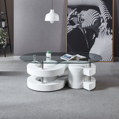 MAICOSY 3 Pieces Coffee Table Set with Glass Tabletop Modern Stylish Home Decor