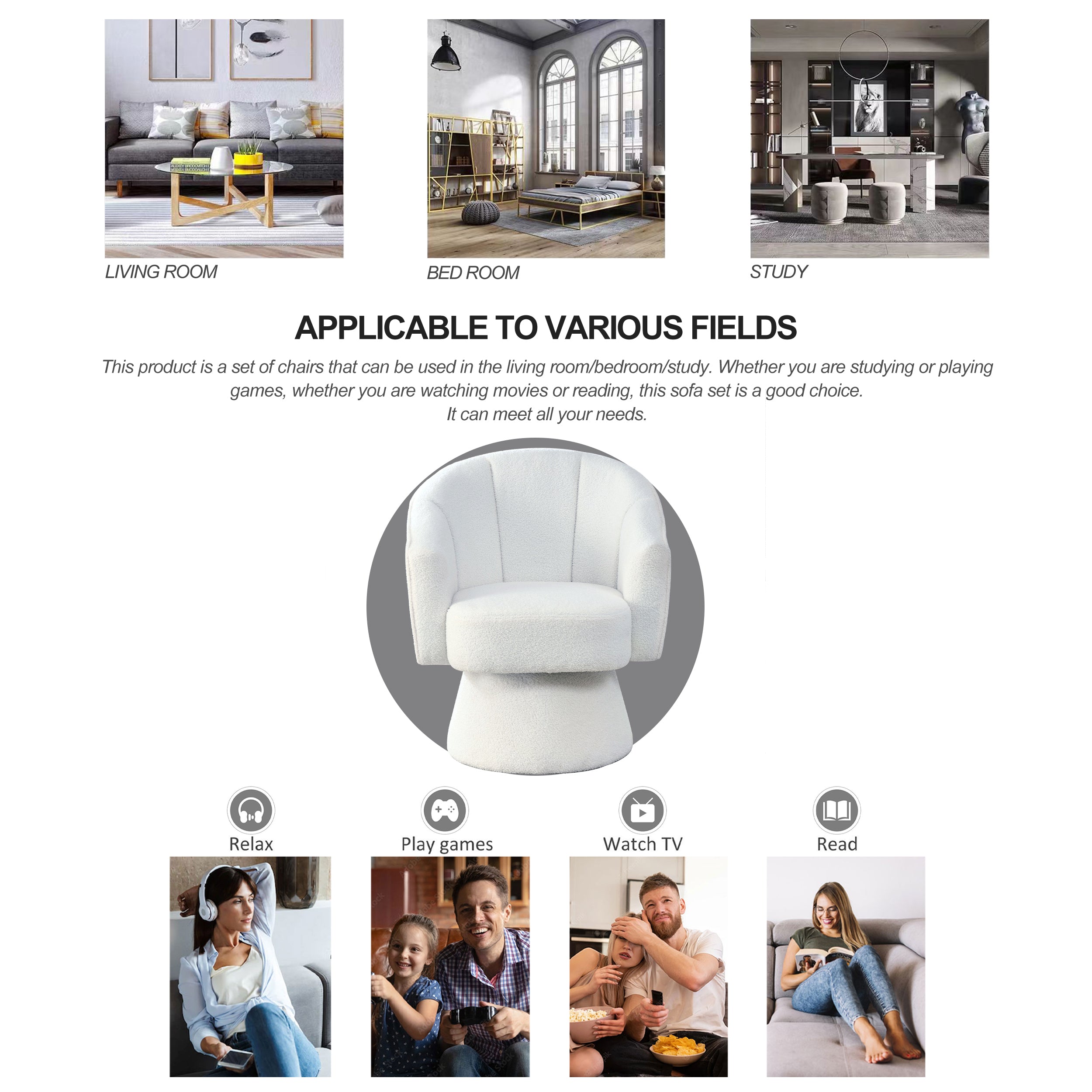 29 "W Petal Modern Contemporary Accent Lounge Swivel Chair with Deep Channel Tufting and Base - White Teddy