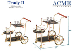 Lacy Serving Cart, Gold Plated, Cherry Wood & Black Glass