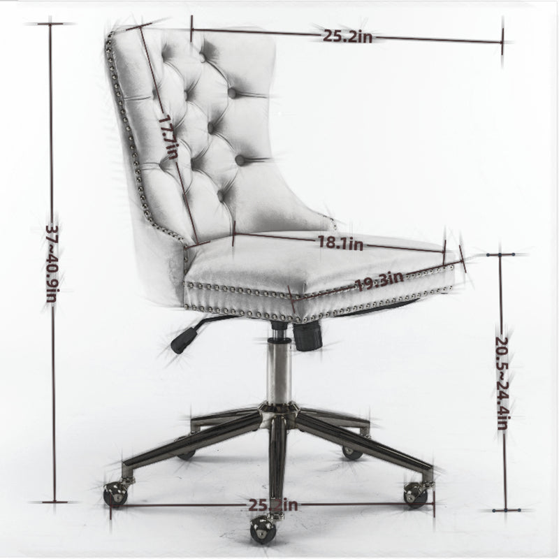 Velvet Upholstered Tufted Button Home Office Chair with Golden Metal Base - Grey