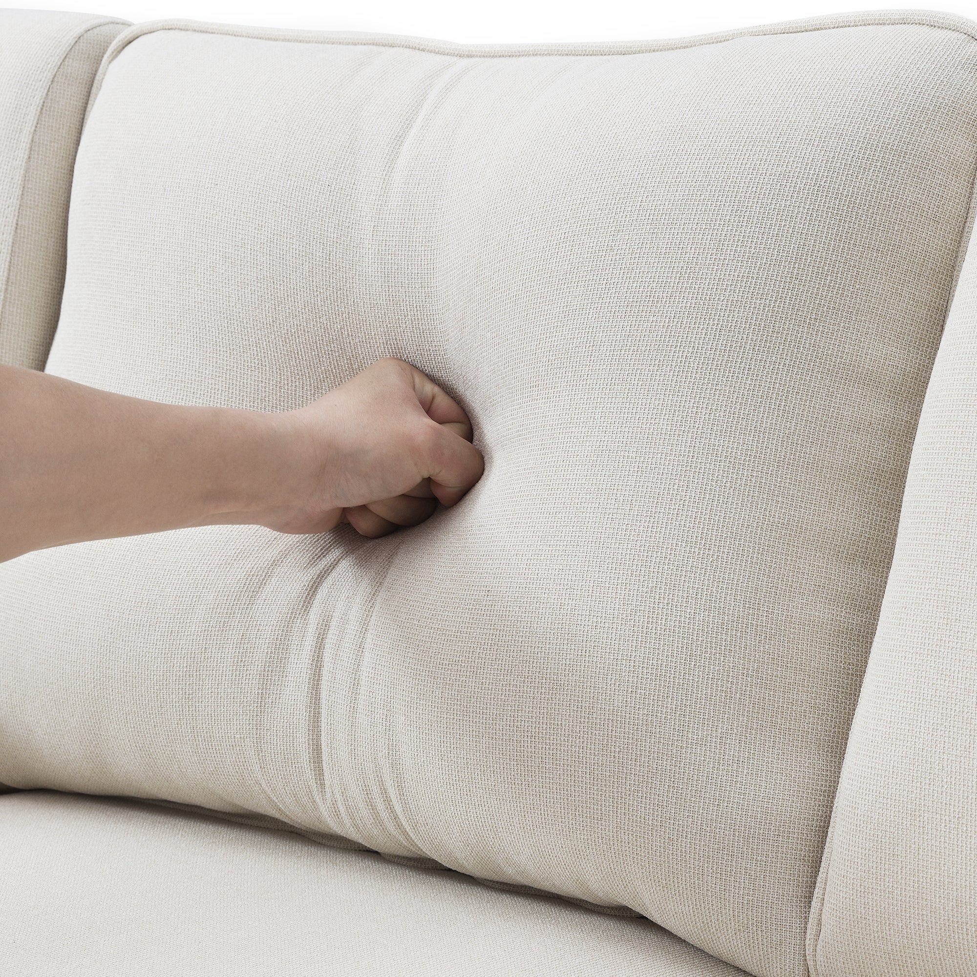 104" 4-Seater Modern Linen Fabric Sofa with Armrest Pockets and 4 Pillows,Minimalist Style Couch - Beige
