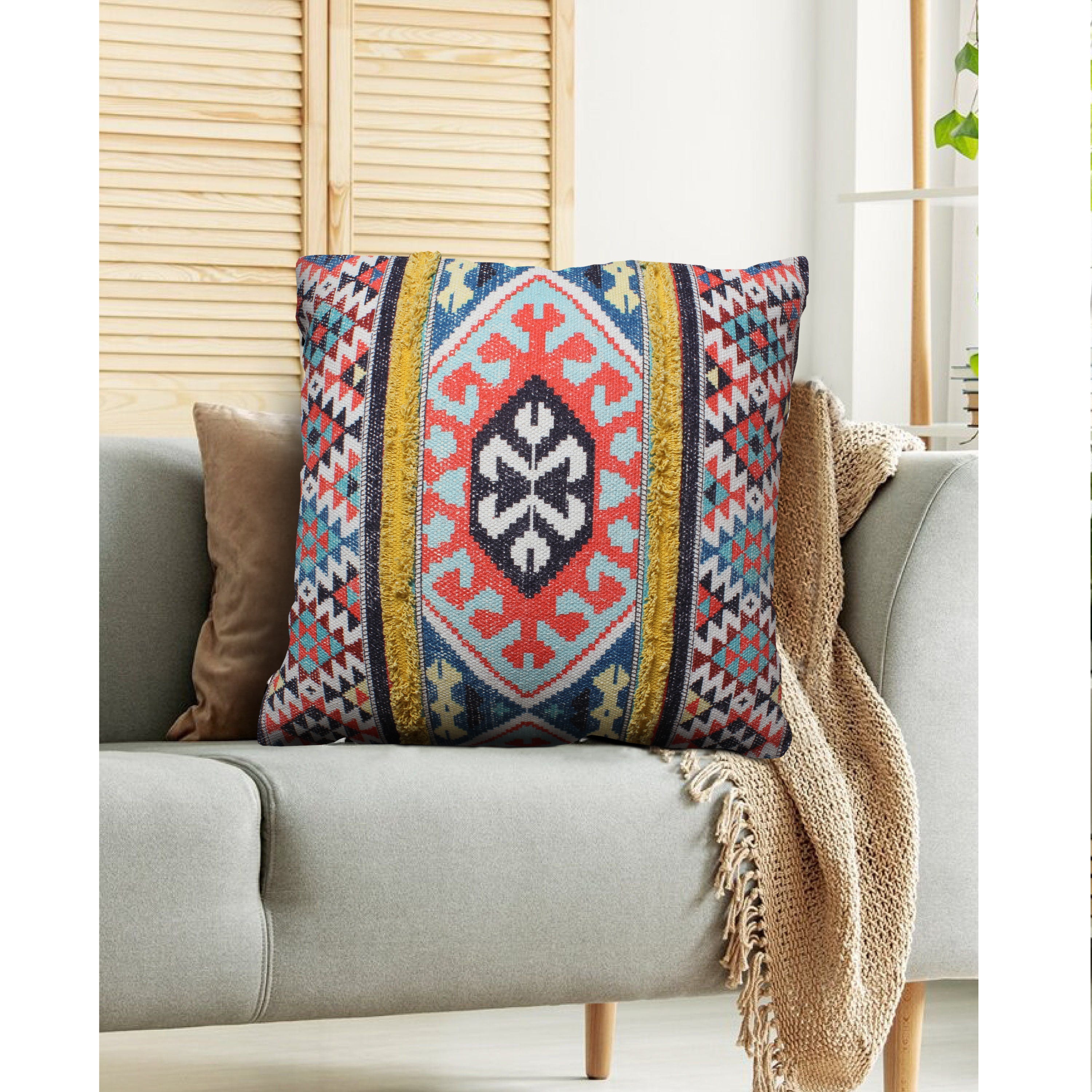 Square Cotton Accent Throw Pillow, Soft Kilim Print - Multicolor