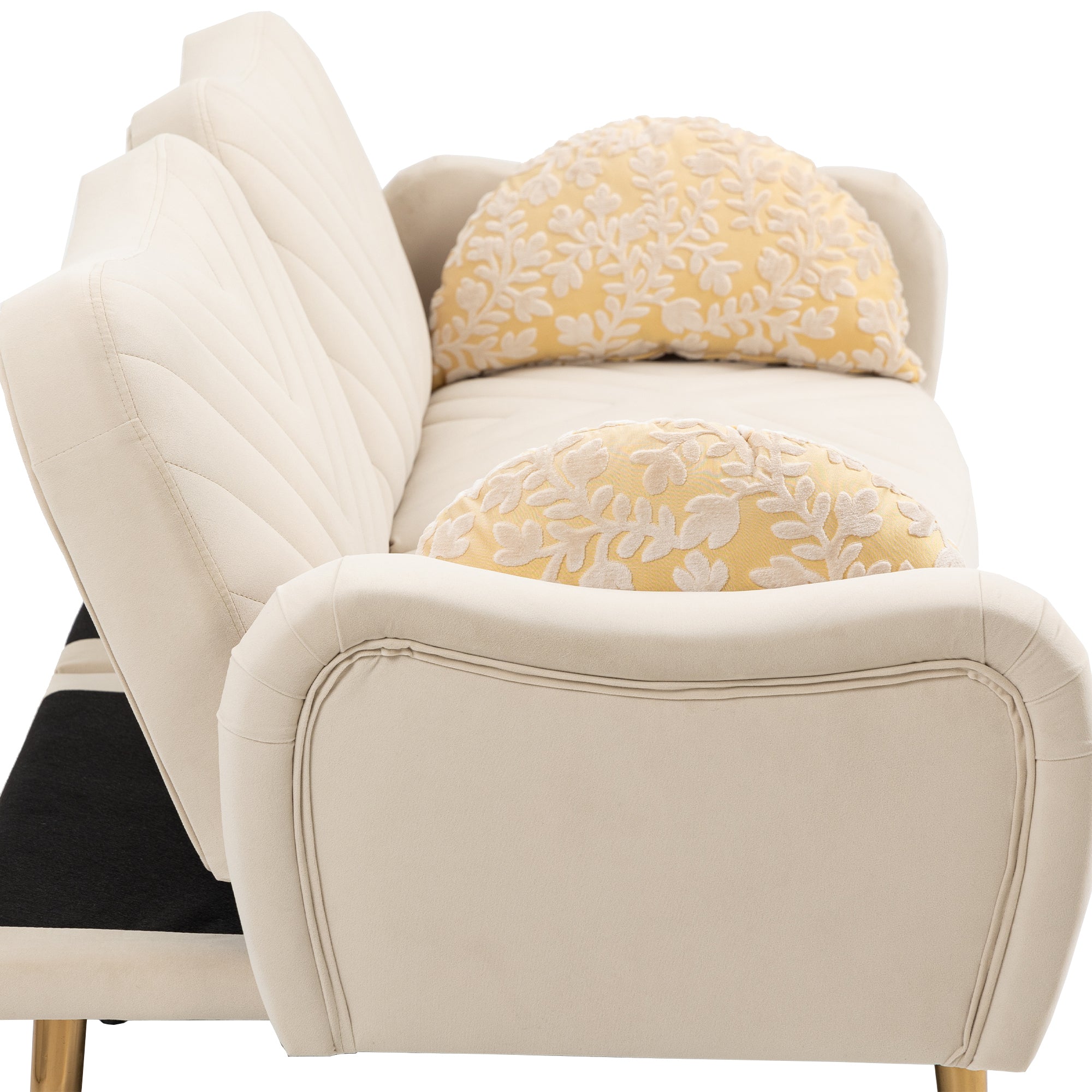 Loveseat Armrest 65 inch Modern Velvet Sofa with 2 Bolster Pillows - Beige