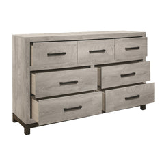 Light Gray Finish Dresser 7x Drawers Metal Bar Hardware Premium Melamine Board