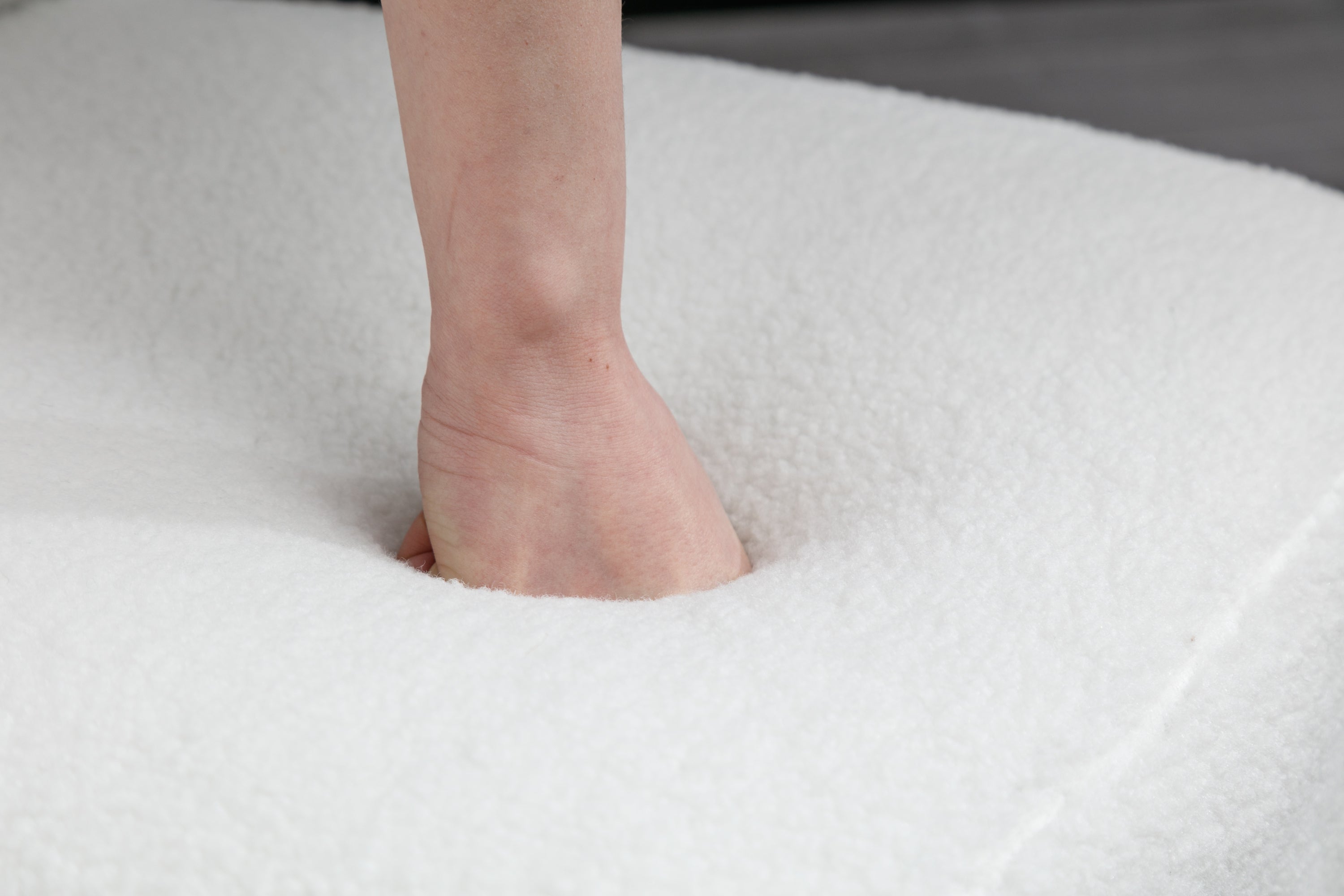 Teddy Fabric Button Accent Slipper Chair With Wooden Legs - White