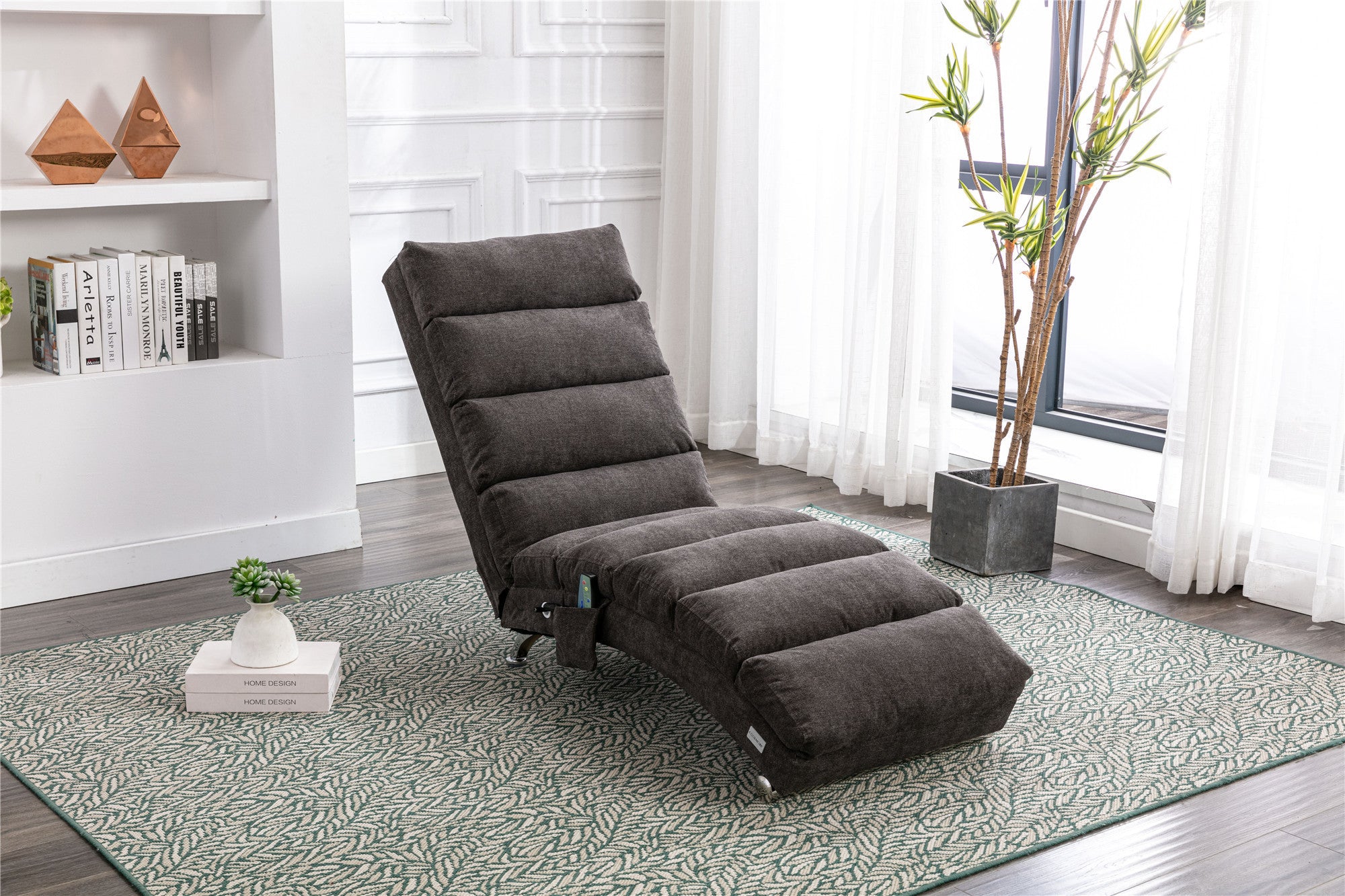 Linen Modern Long Lounger Chair - Dark Gray
