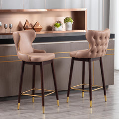 Modern Leathaire Fabric bar chairs, Tufted Gold Nailhead Trim Gold Decoration Bar stools (Set of 2) - Khaki