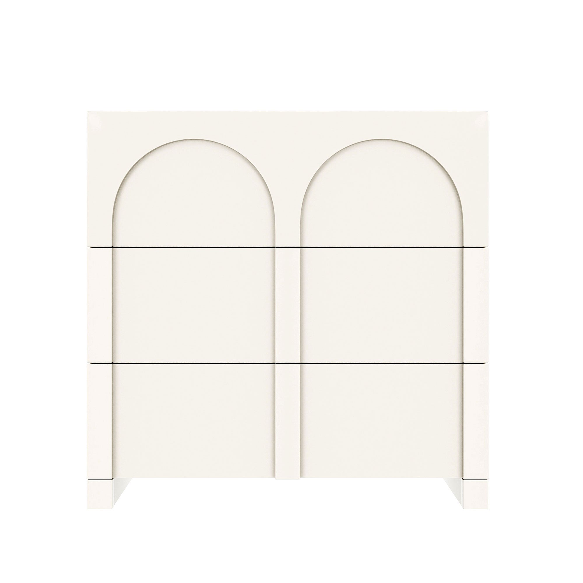 Modern Style Three-Drawer Chest Sideboard Cabinet Ample Storage Spaces  - Half Gloss White