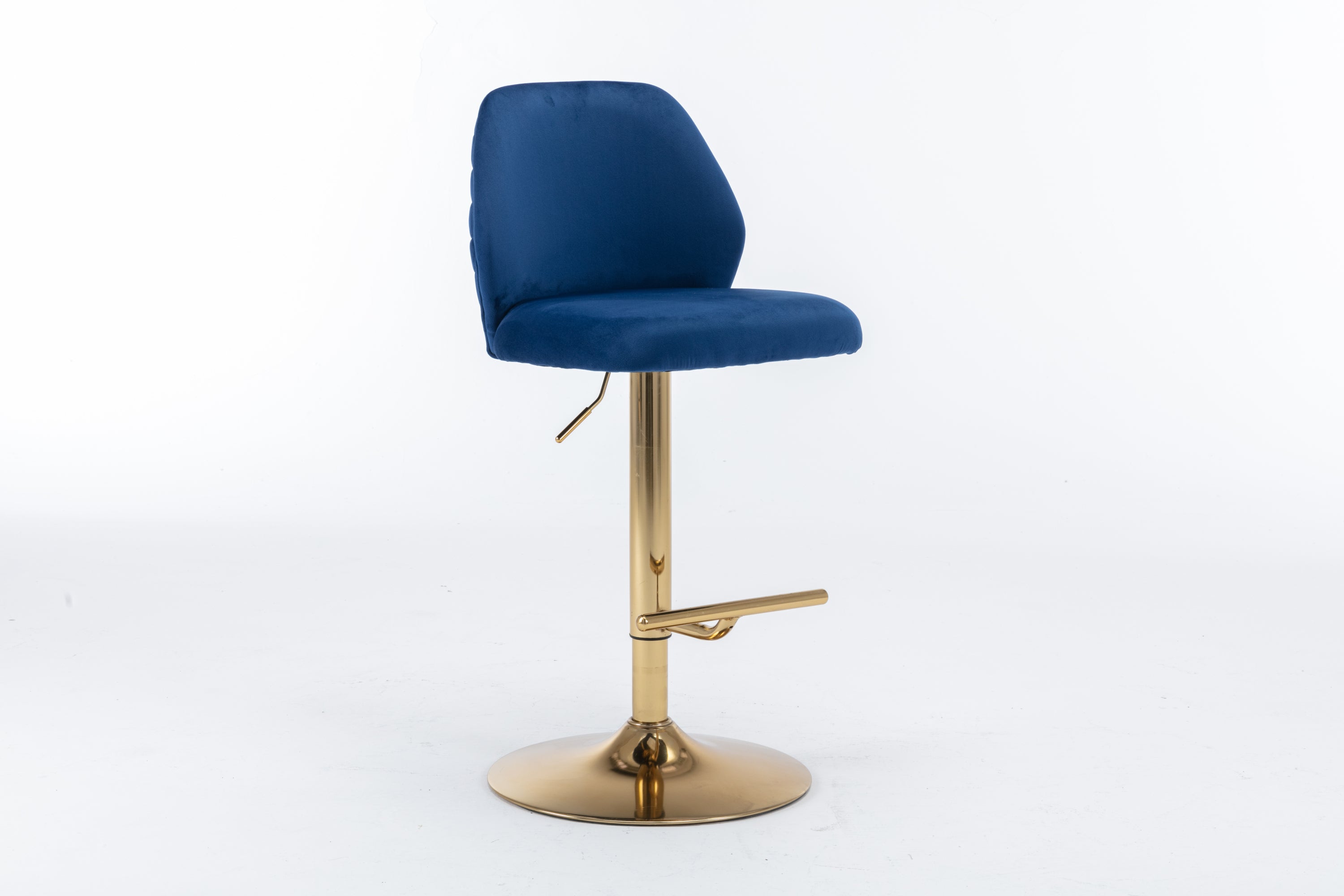 Modern Swivel Bar Stools Chair Adjustable (Set of 2) - Chrome Golden Base/ Navy Blue