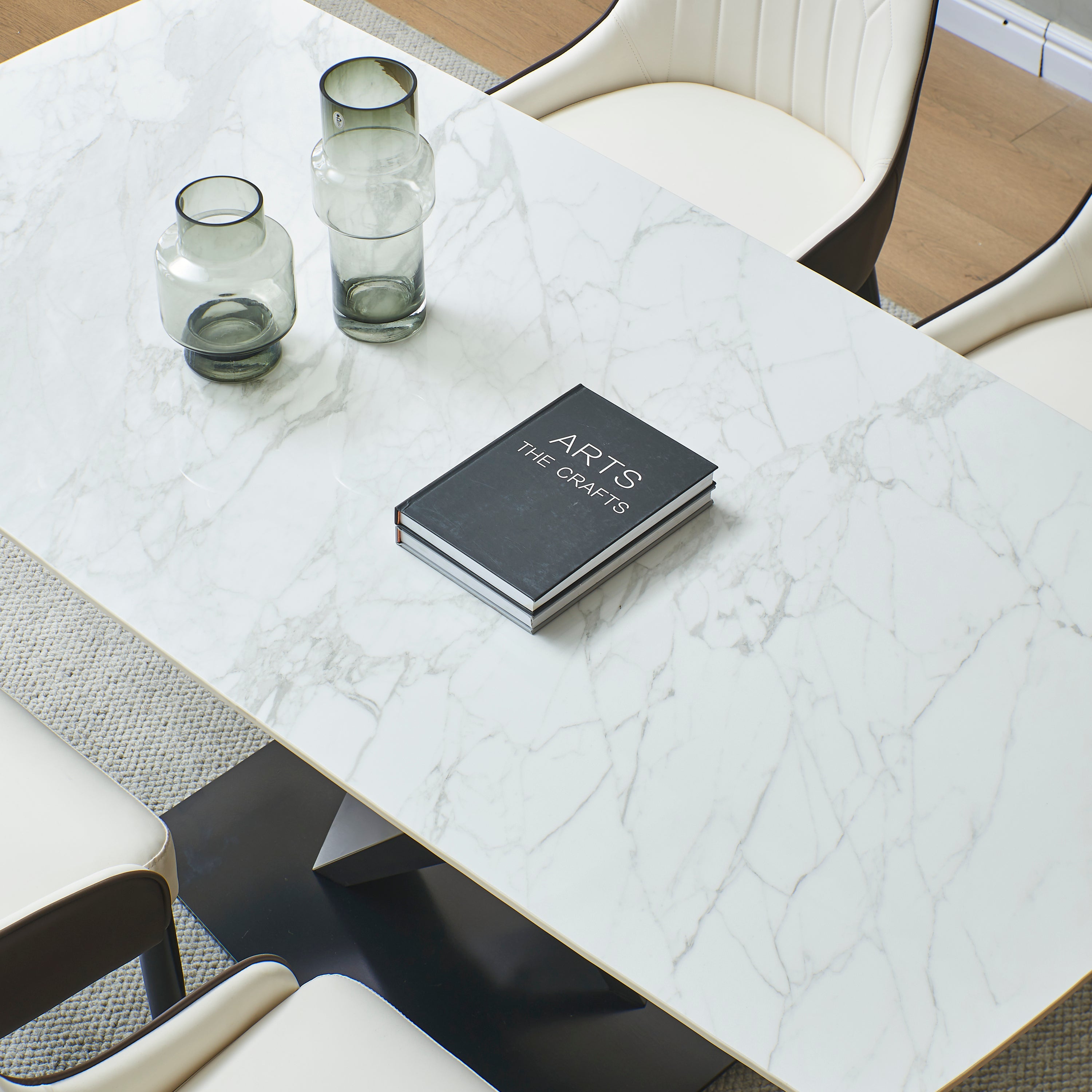 MAICOSY 63" Artificial Stone Dining Table Rectangular Black Metal Frame Leg (chairs not included)