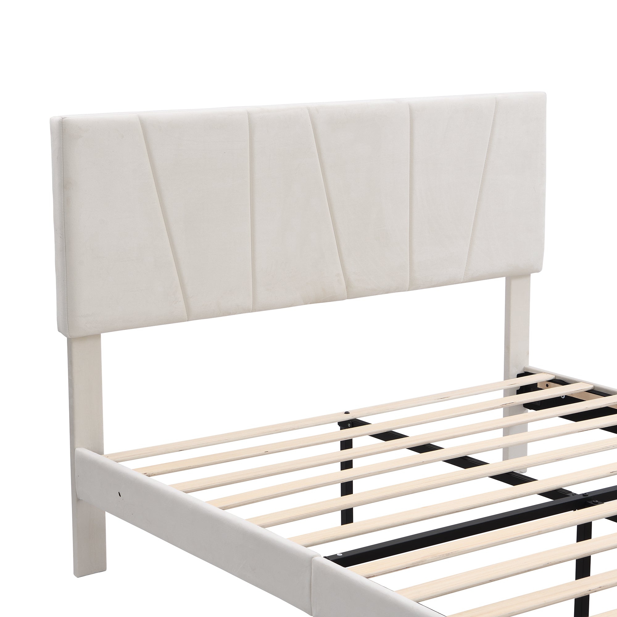 Queen Size Upholstery Platform Bed with One Drawer, Adjustable Headboard - Beige