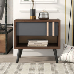 Wooden Nightstand  End Table for Bedroom - Gray+Walnut