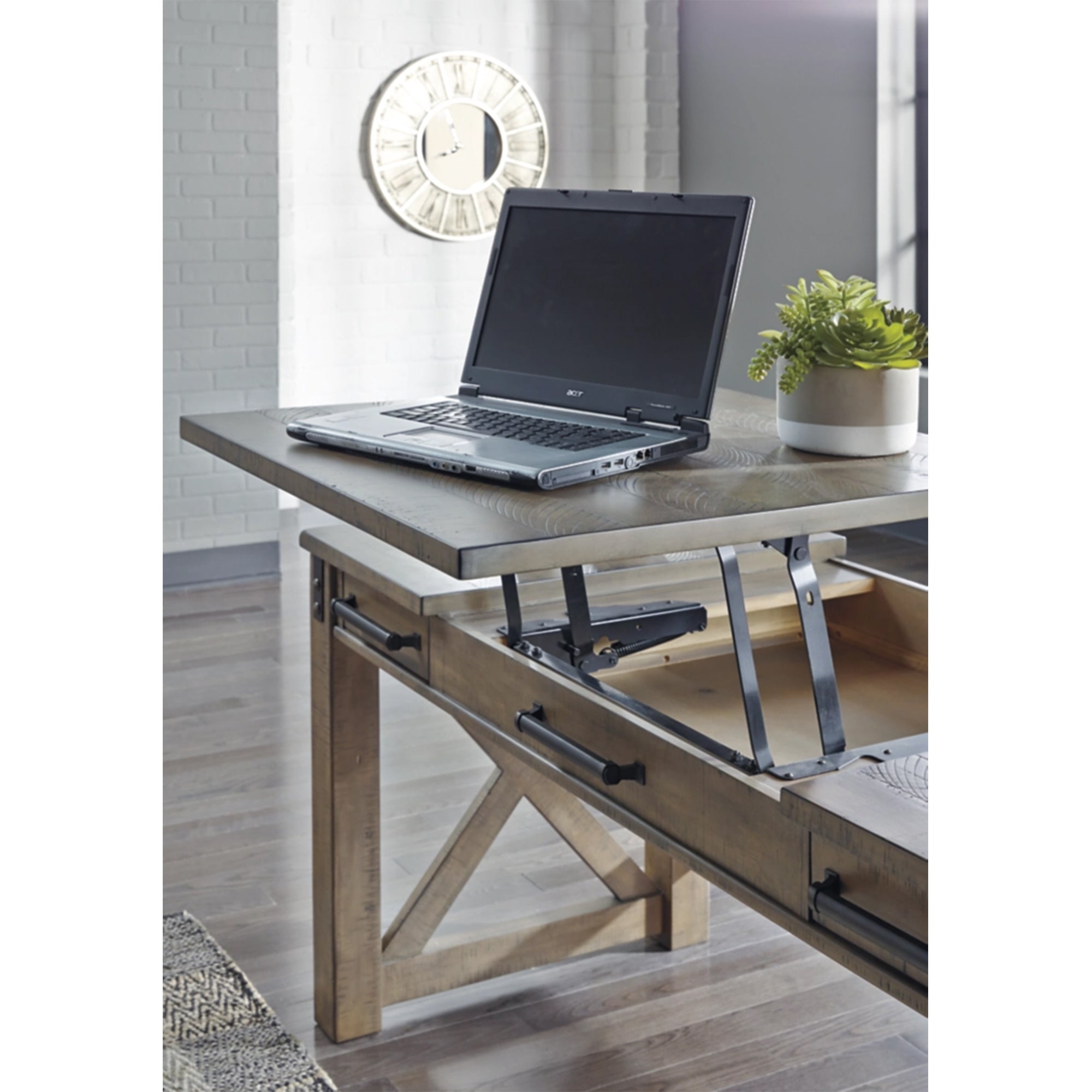 Rustic Home Office Lift Top Desk - Gray