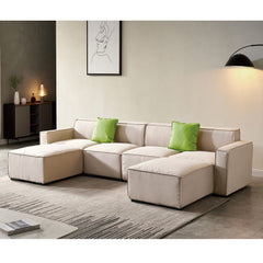 Modular U Shape Sectional Fabric Sofa - Beige