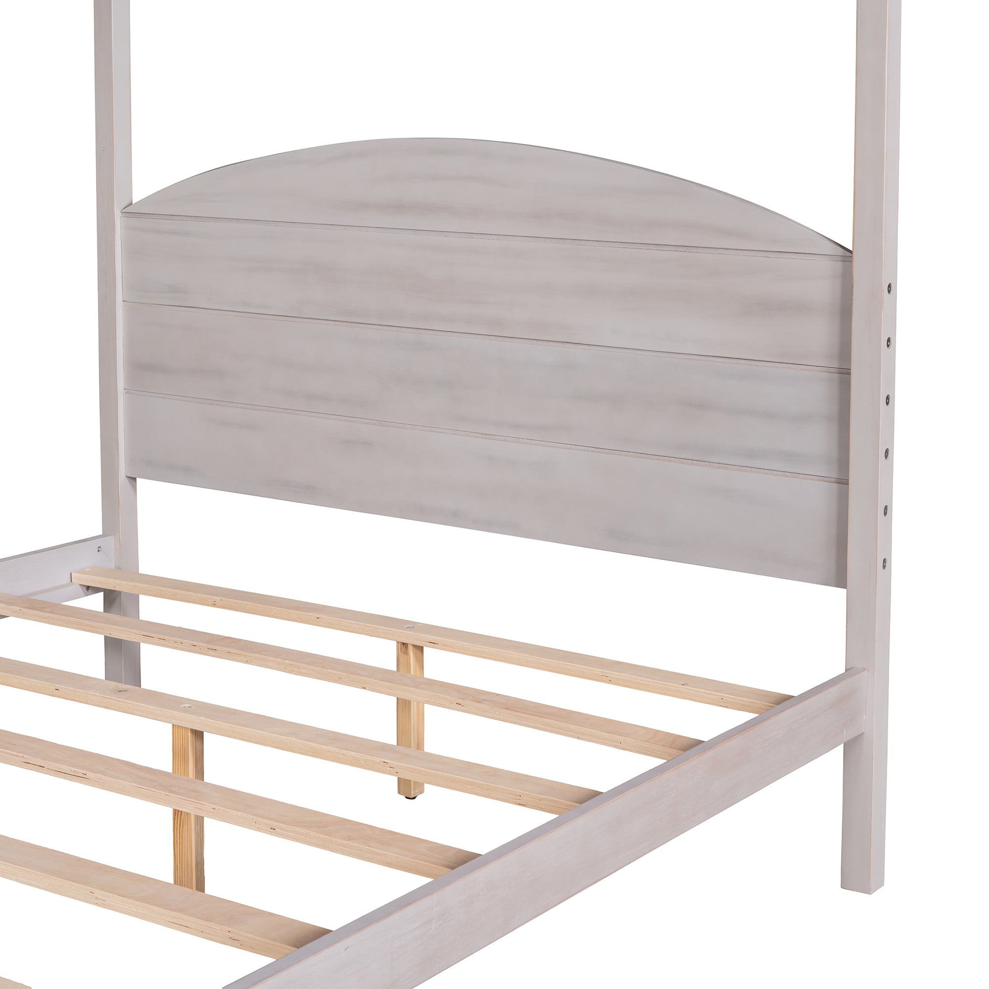 Full Size Canopy Platform Bed - Grey Wash