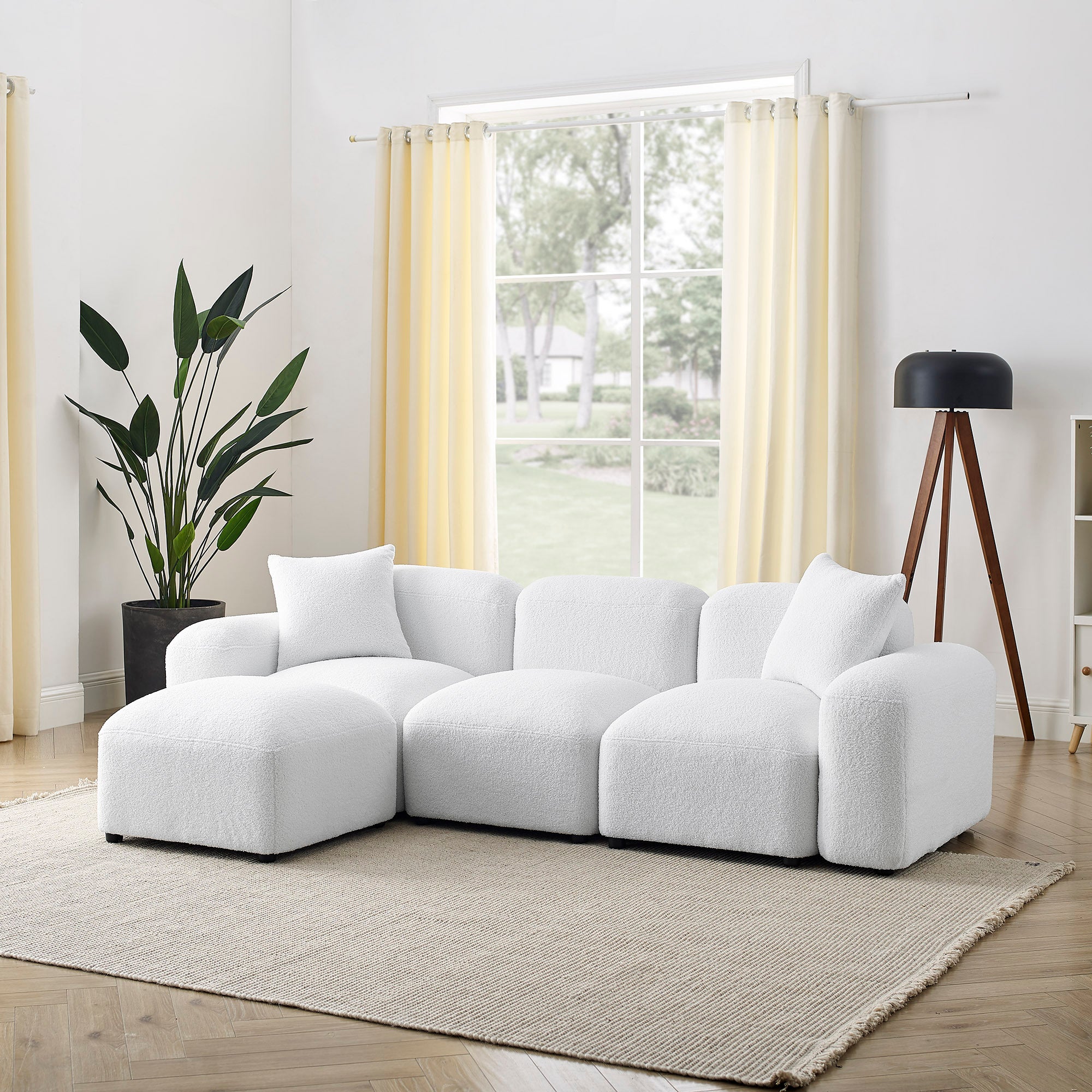 Teddy Fabric L-Shape Modular Sectional Sofa, DIY Combination - White