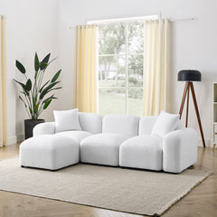 Teddy Fabric L-Shape Modular Sectional Sofa, DIY Combination - White