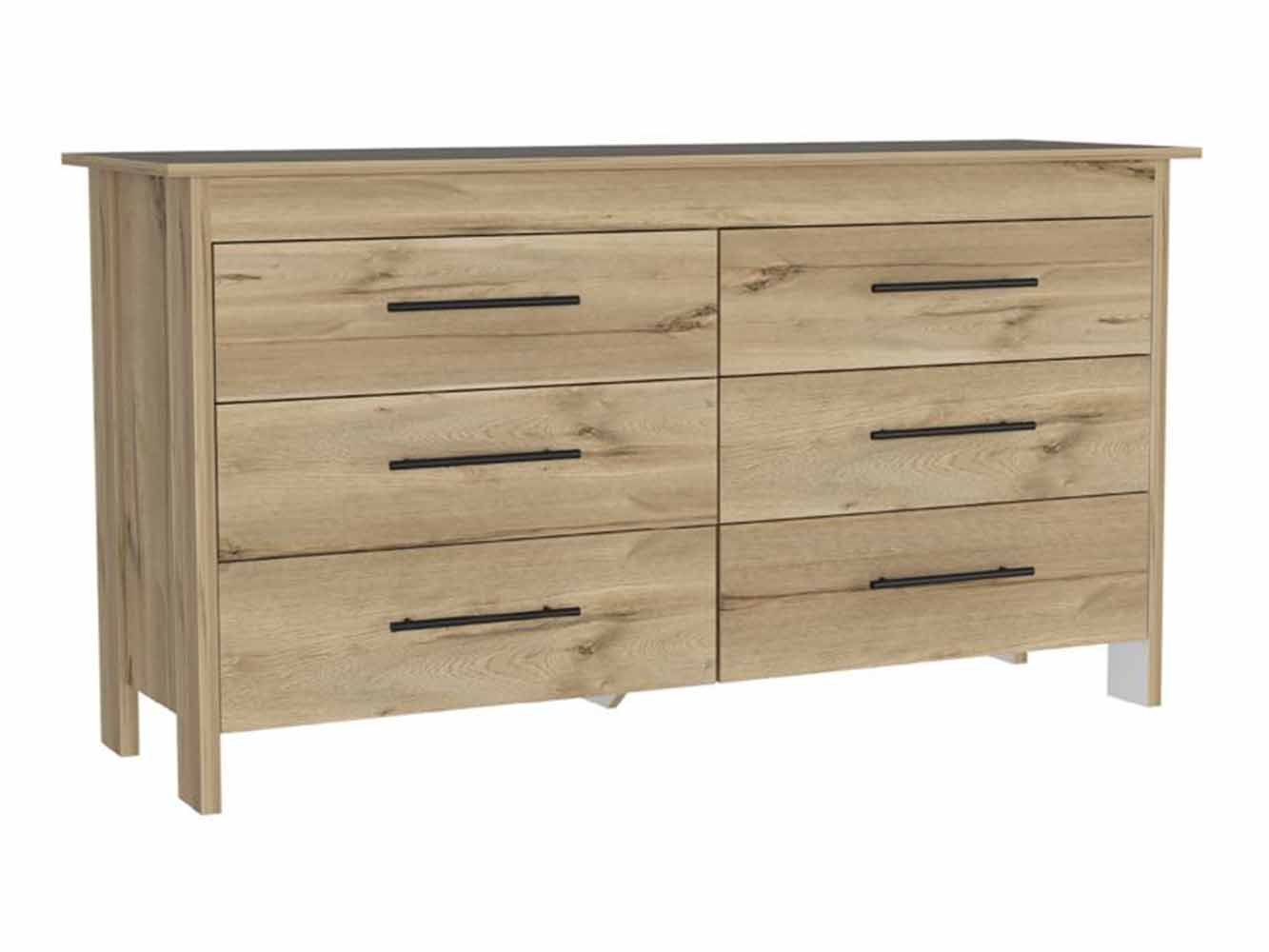 6-Drawer Rectangle Dresser - Light Oak and White