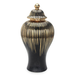 12"H Black with Gold Design Ceramic Decorative Ginger Jar Vase