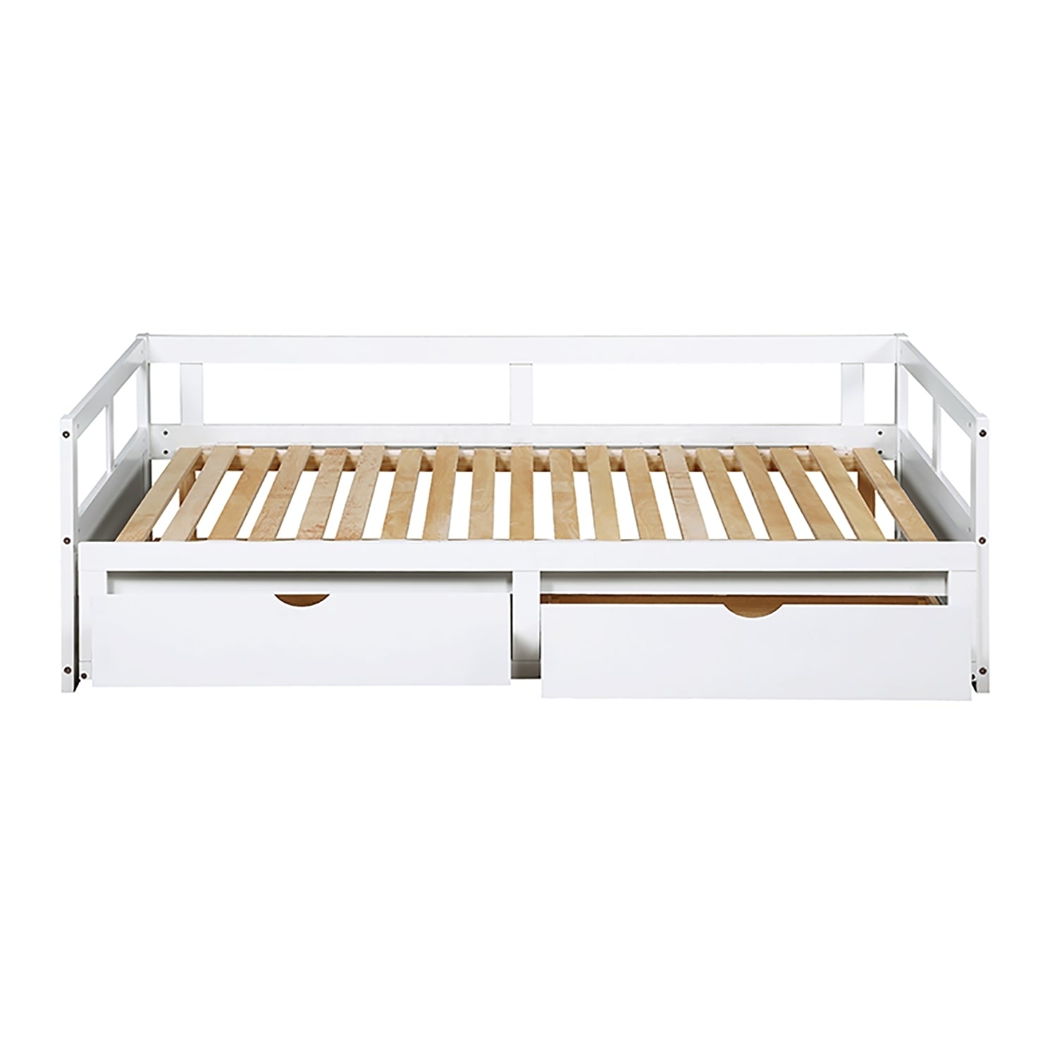 Extendable  Daybed with Trundle Bed and Two Storage Drawers - White