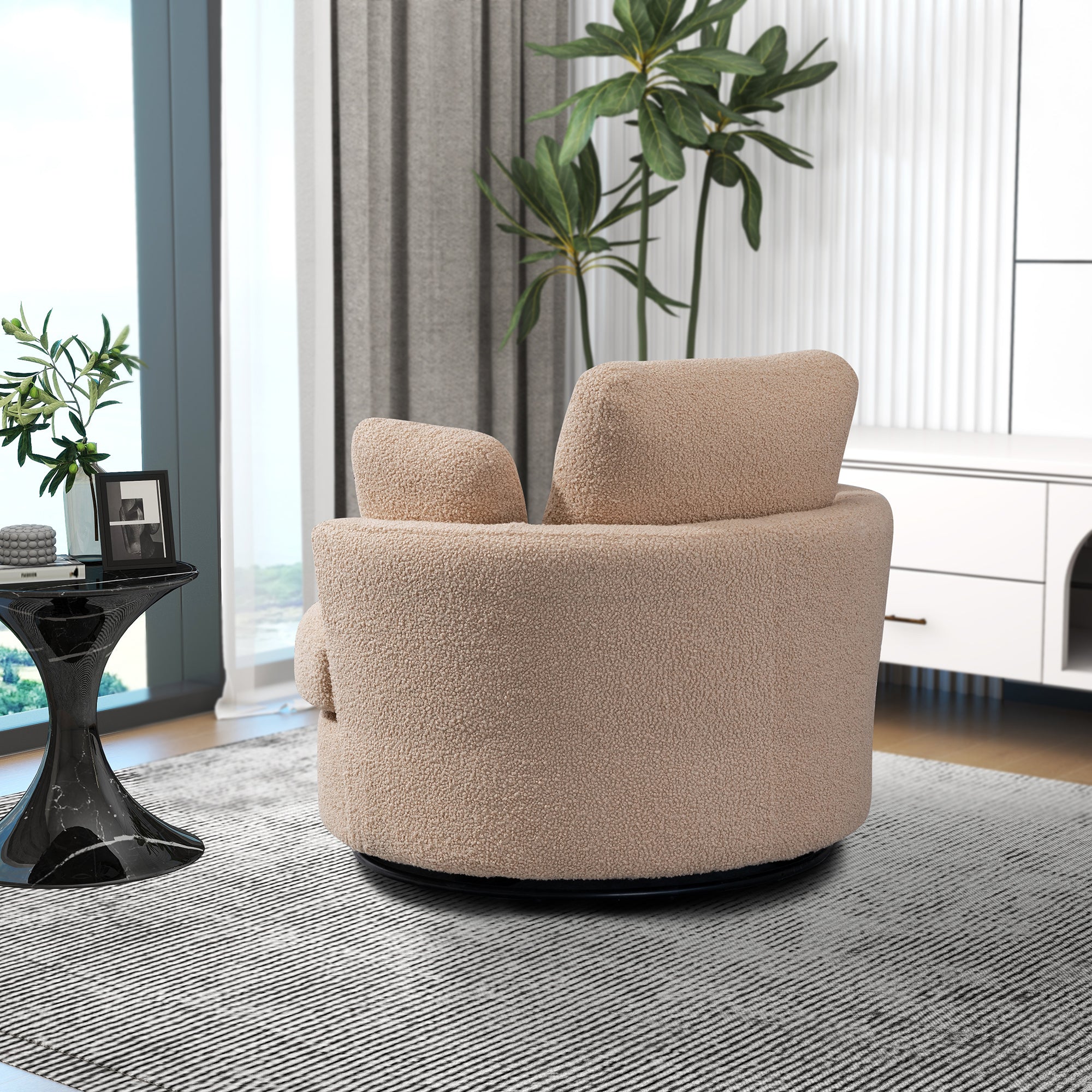 42.2" Cozy Club Chair, Swivel Barrel Chair With 3 Pillows, Swivel Round Sofa Modern Arm Chair - Light Camel