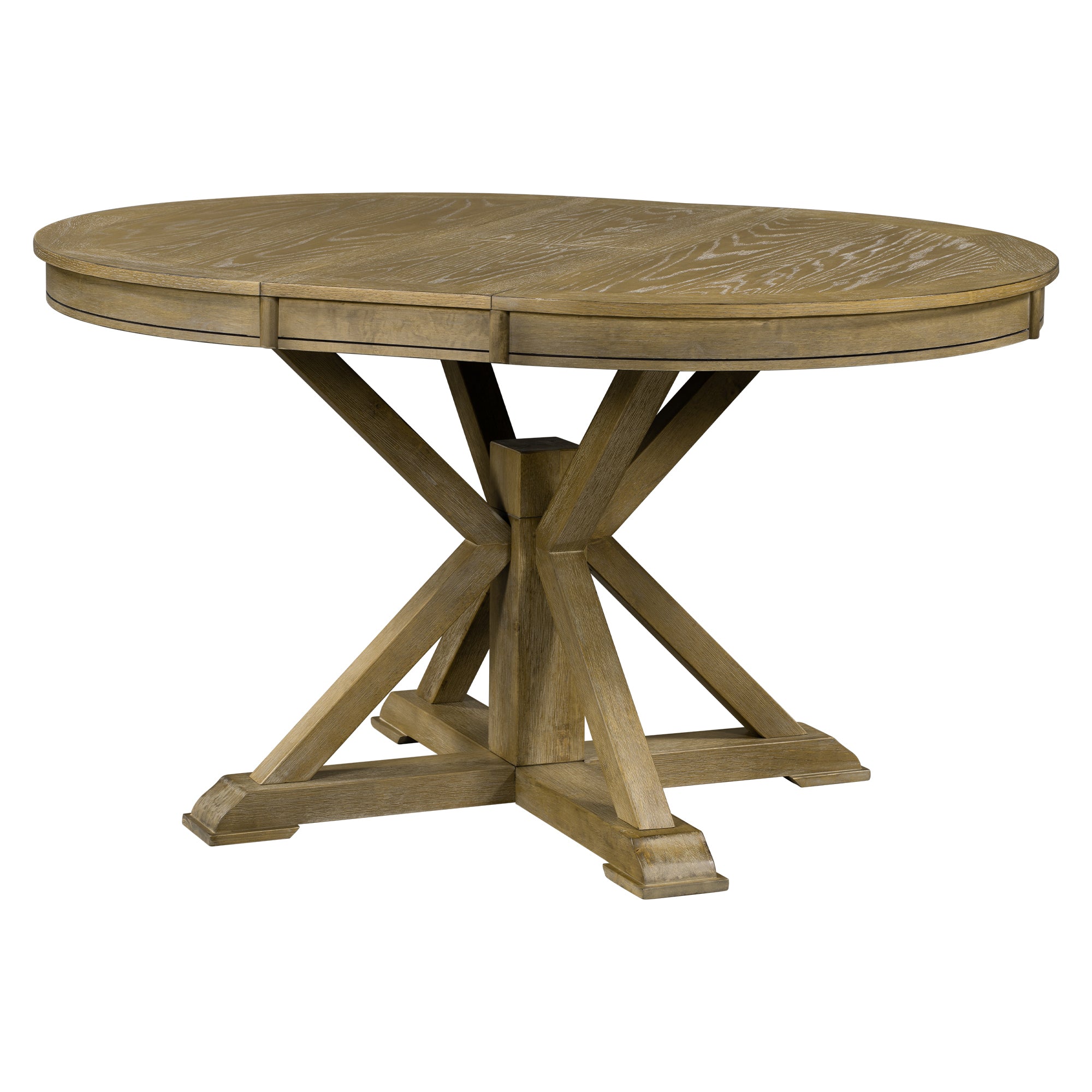 Retro Style Dining Table Set with Extendable Table and 4 Upholstered Chairs- Natural Wood Wash