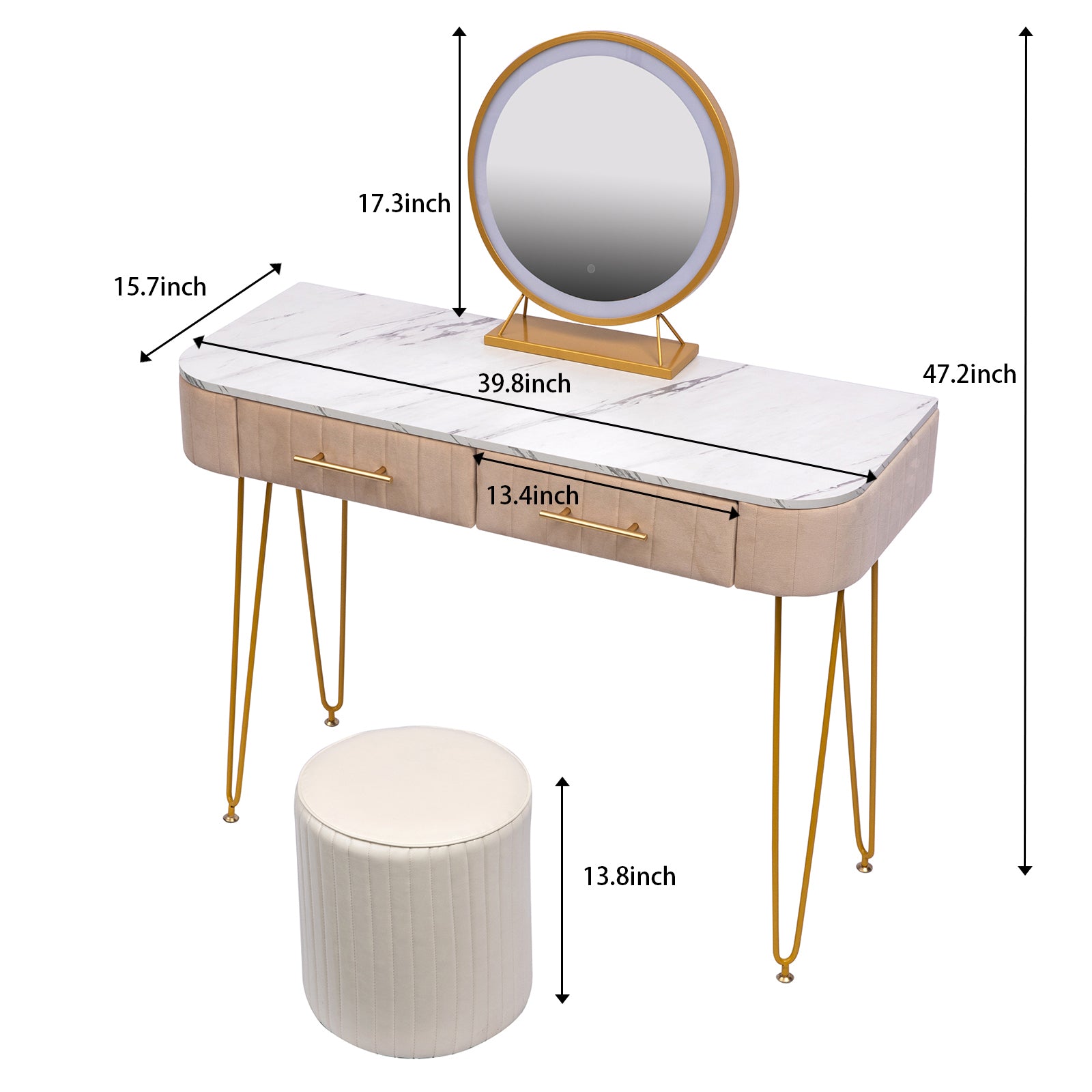 Length Flannel Soft Roll Makeup Vanity Set - White Oak