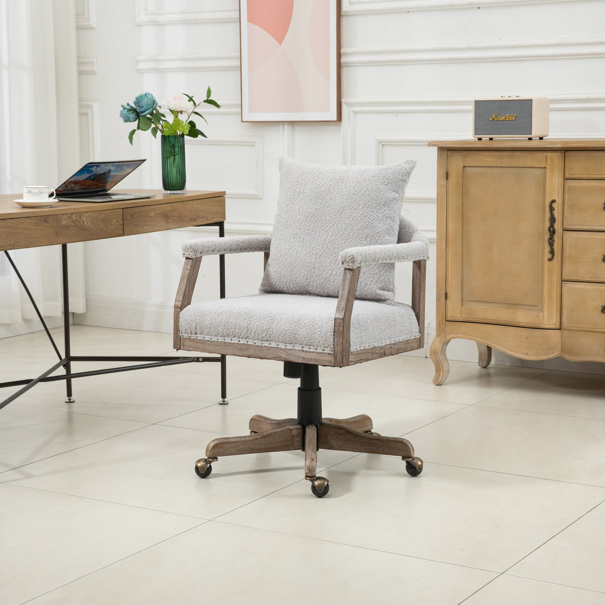 Office Chair Adjustable Swivel Chair Fabric Seat Home Study Chair - Light Gray