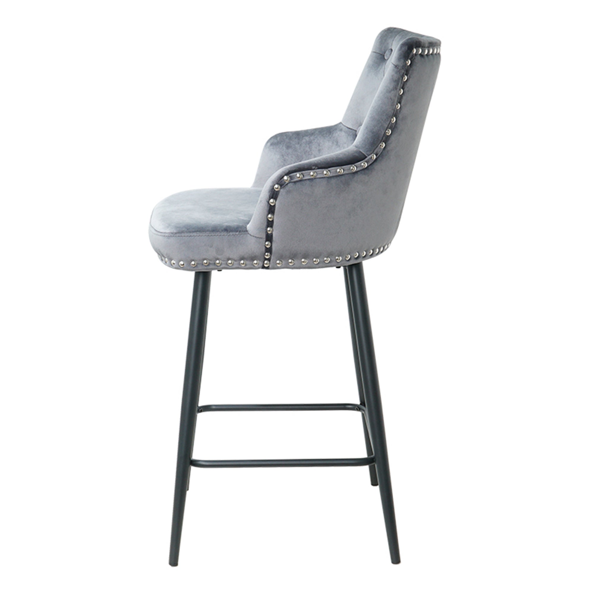 Modern Bar Chair with Armrests and Footrests (Set of 2) - Dark Grey