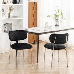Velvet Dining Chair Leaf Grain Ergonomic Backrest Silver Metal Legs (Set of 2) - Black