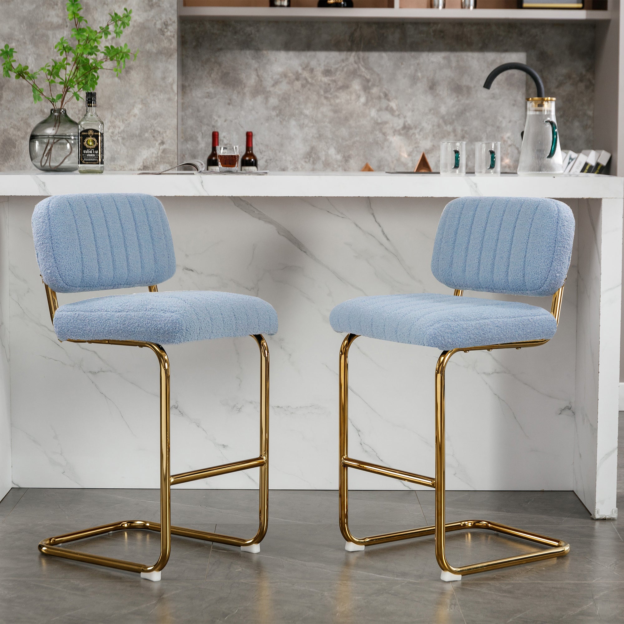 Modern Counter Height Bar Stools (Set of 2) - Blue