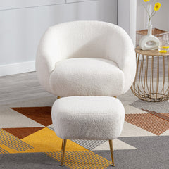 Modern Teddy Short Plush Comfy Armchair with Ottoman - White