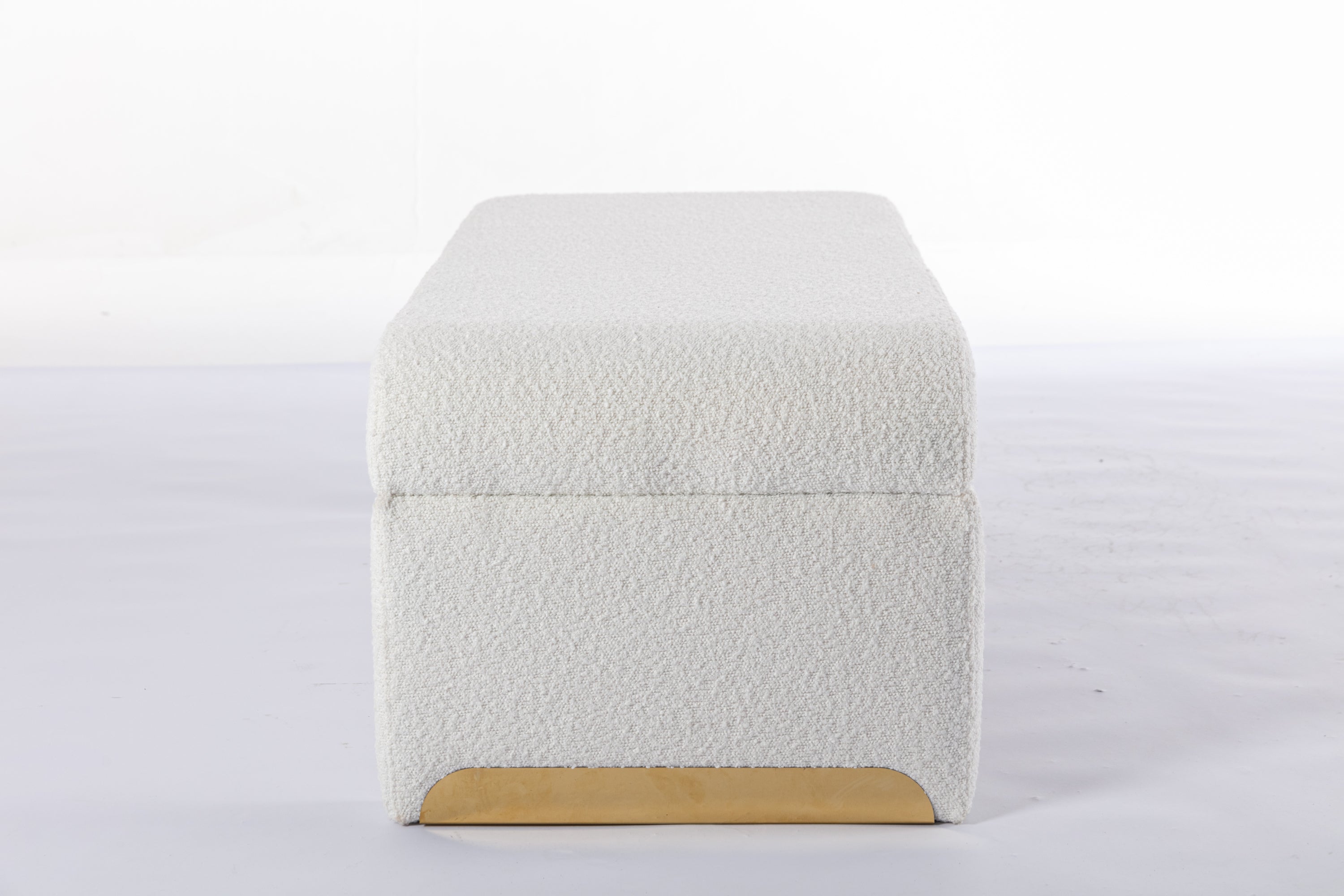 Footstool Bedroom Bench With Gold Metal Legs - Ivory White