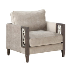 Wood and Fabric Sofa Chair with Inset Floral Design - Gray and Brown
