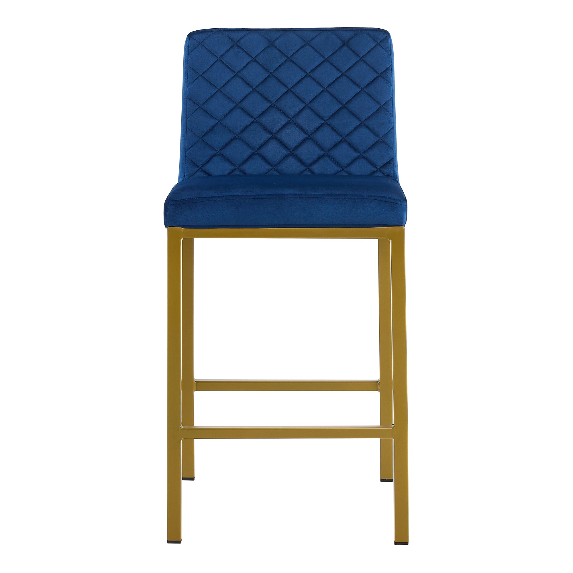Modern Design High Counter Stool Metal Legs - Dark Blue Velvet Bar Chair (Set of 2)