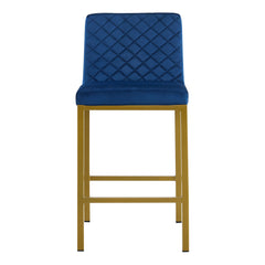 Modern Design High Counter Stool Metal Legs - Dark Blue Velvet Bar Chair (Set of 2)