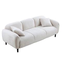 Mid Century Modern 3 seater Couch Velveteen sofa with solid wood leg - Beige