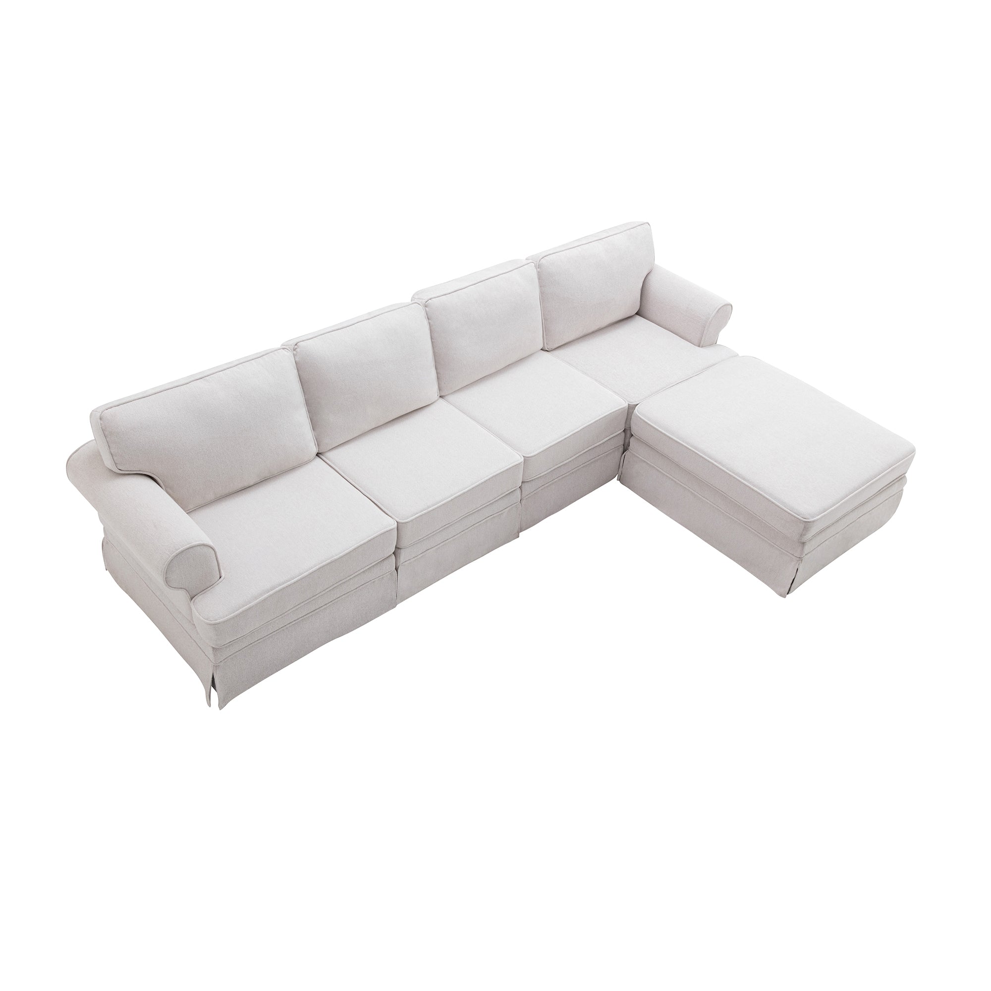 109.4" Fabric Upholstered Modular Sofa Collection, Sectional Couch with removable Ottoman  - Light Beige