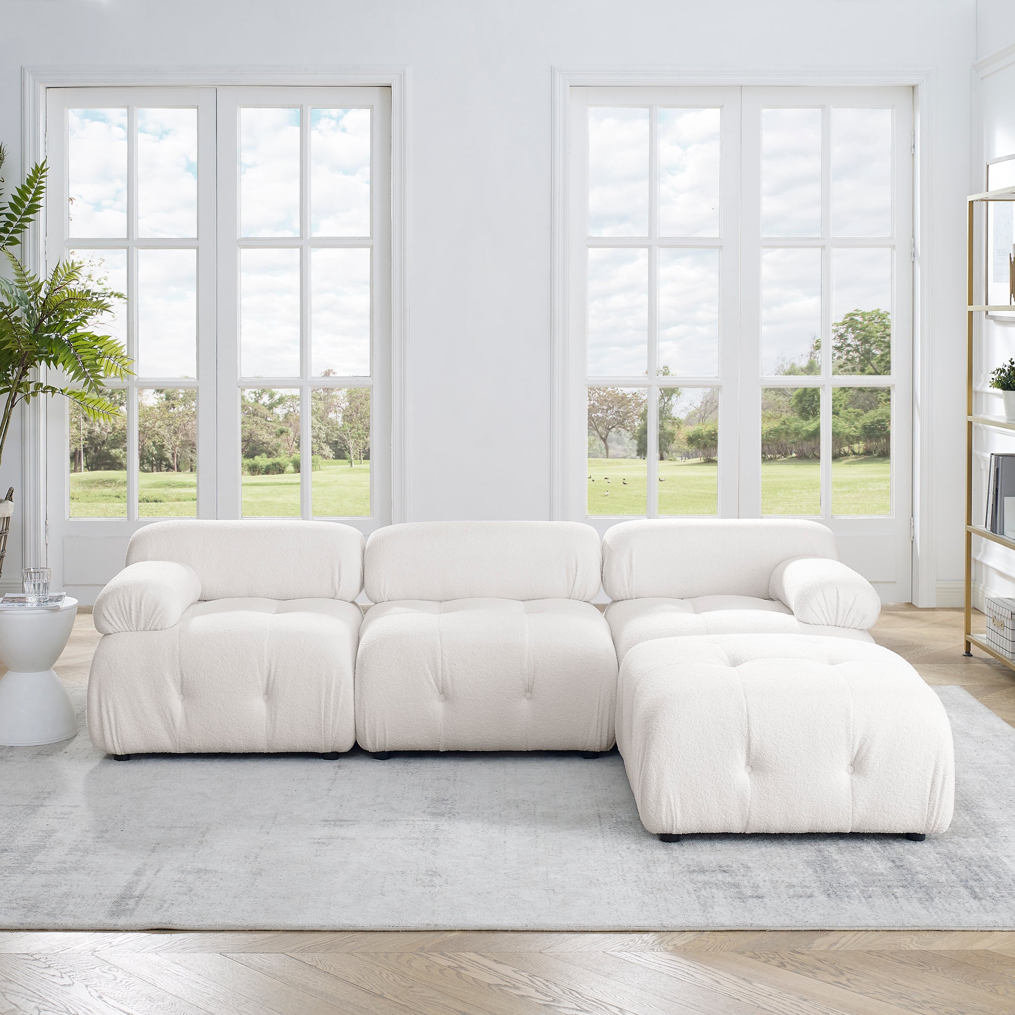 Modular Sectional Sofa, Button Tufted Designed and DIY Combination,L Shaped Couch with Reversible Ottoman - Ivory Teddy Fabric